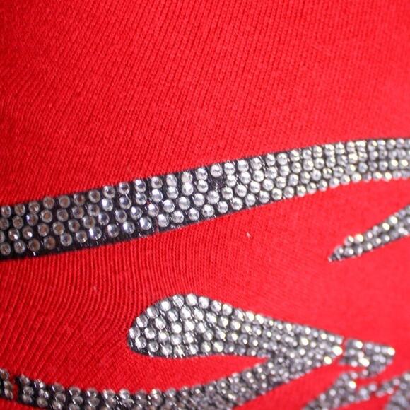 Guess Sweater Short Sleeve Rhinestone Bling Logo Red Size S - Picture 6 of 6